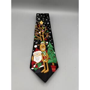 Hallmark Christmas Tie Santa Reindeer Tree Holiday Novelty Yule Tie Greetings